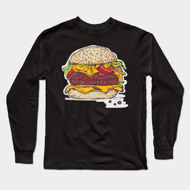 Illustrated juicy cheeseburger Long Sleeve T-Shirt by IngaDesign